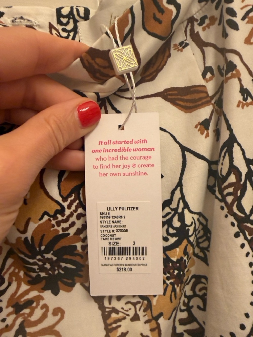 Lilly Pulitzer White Floral Midi Skirt with Brown and Black Accent - Picture 2 of 3